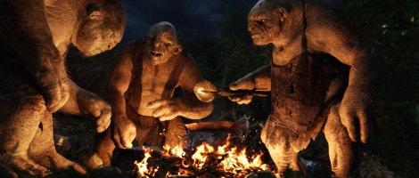 Trolls enjoying a campfire in The Hobbit: An Unexpected Journey.